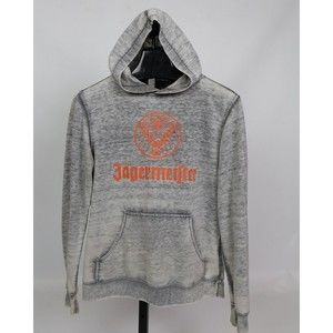 Unisex Medium Jägermeister thin gray distressed pullover hoodie sweatshirt